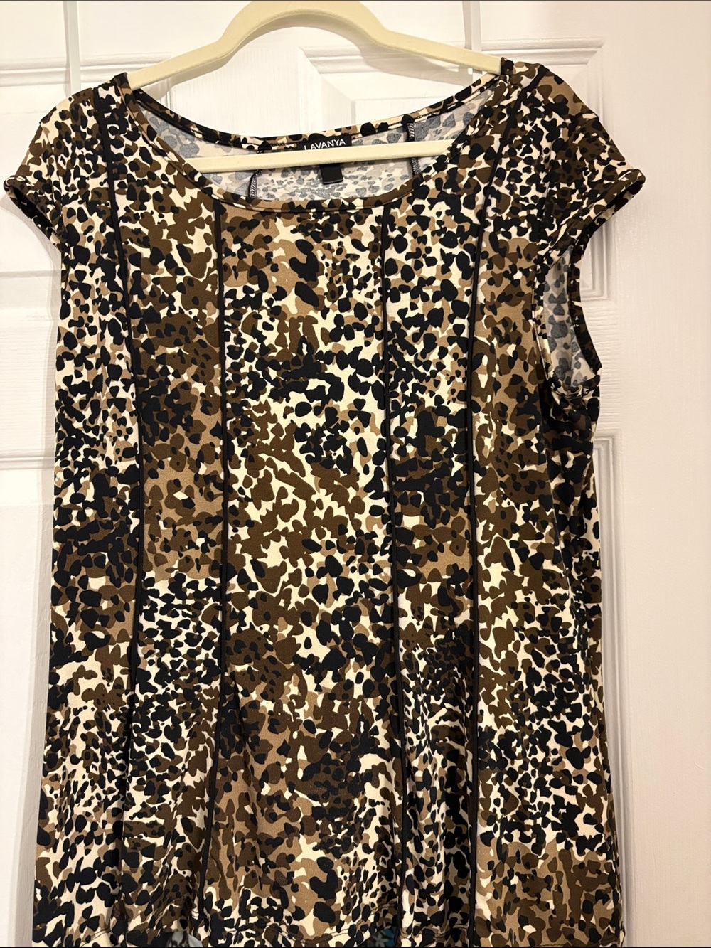 LAVANYA  Brown Black Cream Leopard-Print Cap Sleeve Tunic Size XL PtP 23 inches